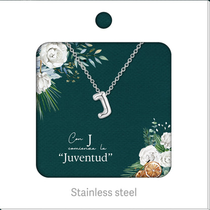 Collar Letra Inicial Acero Inoxidable con Tarjeta diseñado y Caja de Regalo, Regalo para Cumpleaños, Navidad, Día de Madera, San Valentín