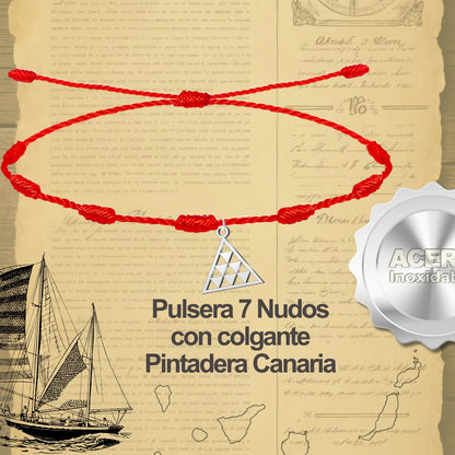Pulsera 7 Nudos con  Pintadera Canarias Acero Plateado