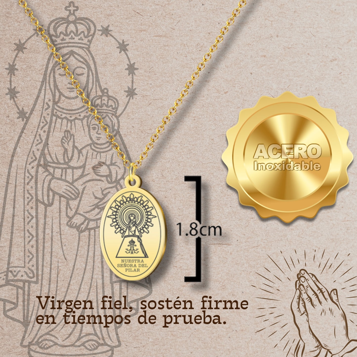 Collar Virgen de Pilar Acero dorado