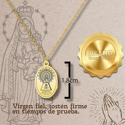 Collar Virgen de Pilar Acero dorado
