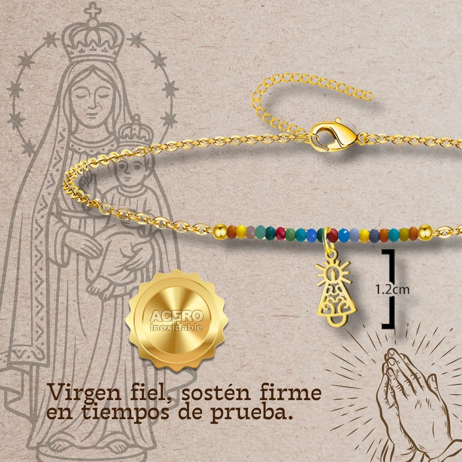 Pulsera Virgen del Pilar Multicolor en Acero Dorado: Fe, Alegría y Estilo - cotigo