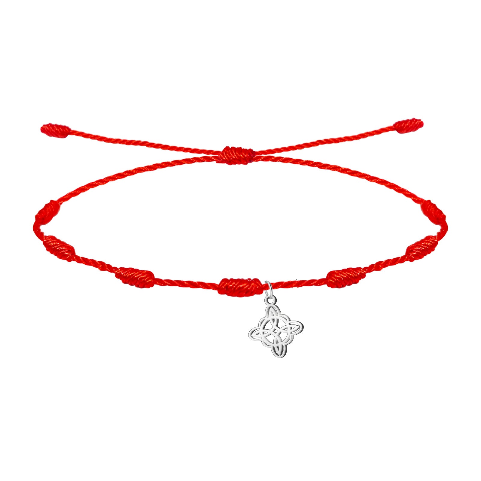 Pulsera Hilo Rojo Nudo de Bruja en Acero Inoxidable Plateado