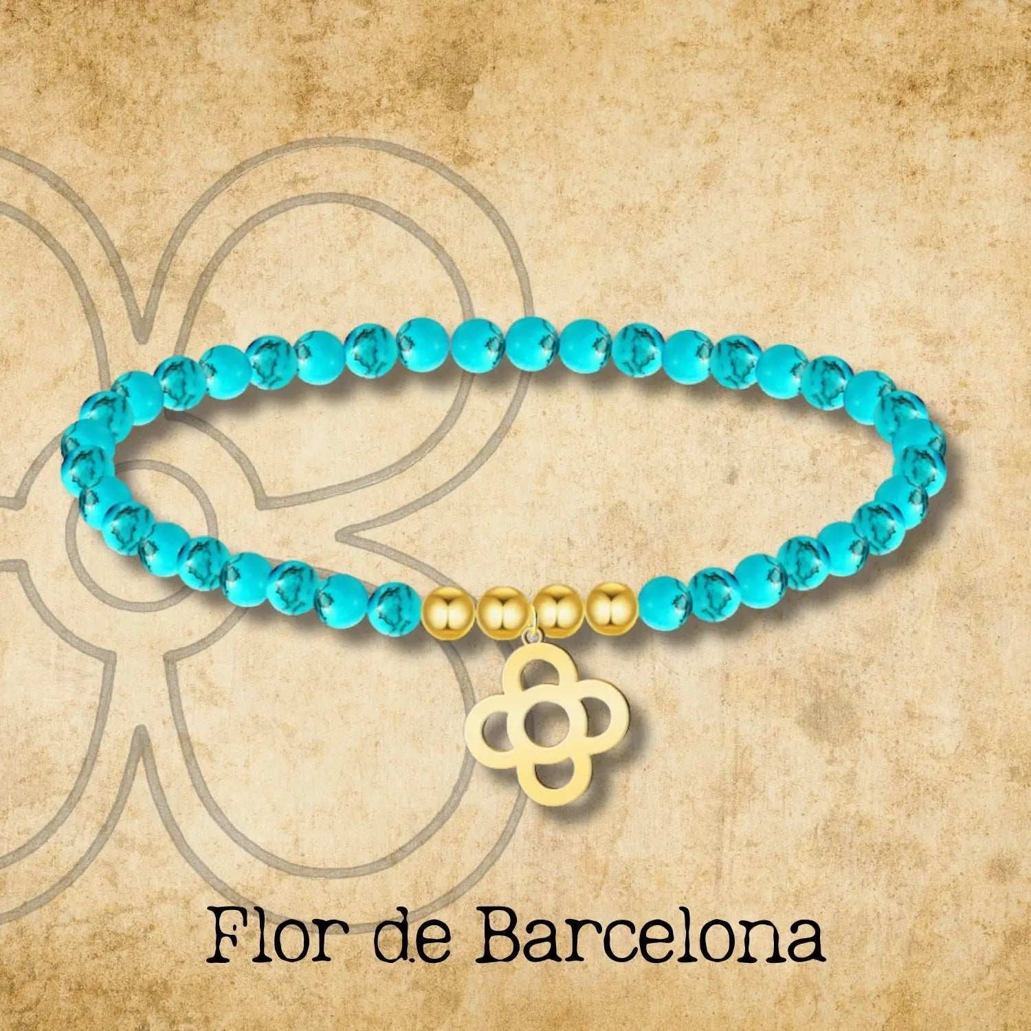 Pulsera Turquesa con flor de Barcelona Acero Dorado - cotigo