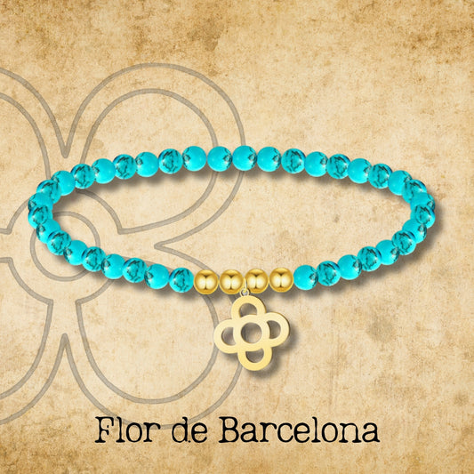 Pulsera Turquesa con flor de Barcelona Acero Dorado
