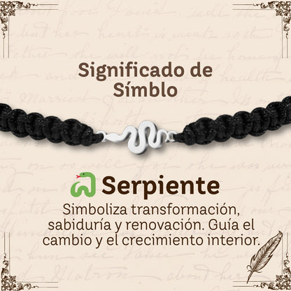 Pulsera Hilo Destino con Serpiente Acero Plateado