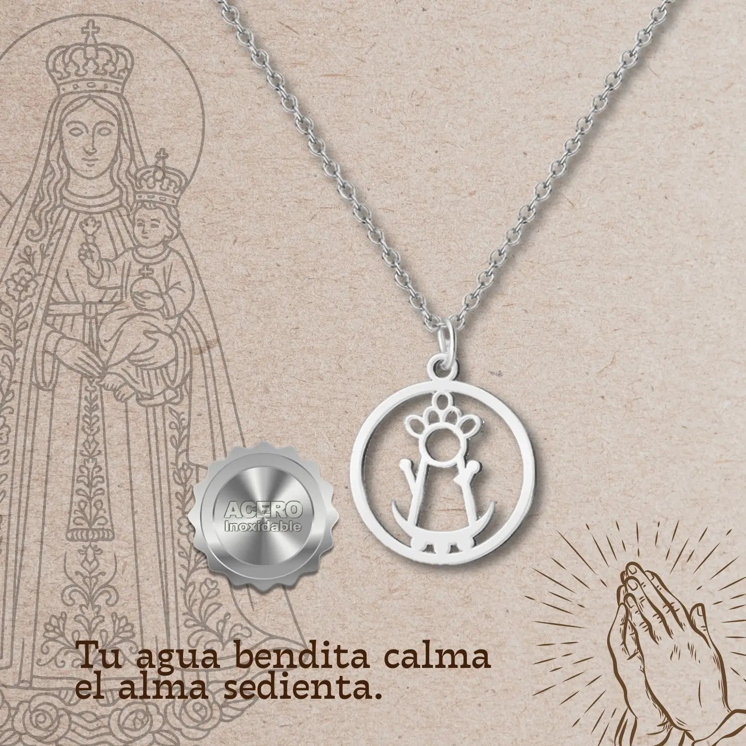 Colgante Virgen de la Fuensanta Silueta Acero Plateado - cotigo