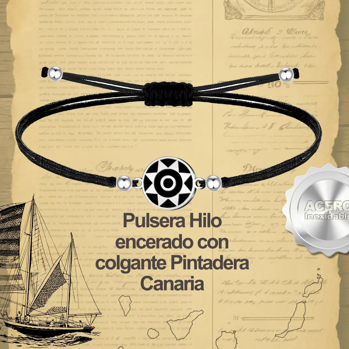 Pulsera Hilo Encerado pintadera Canaria Solar - cotigo
