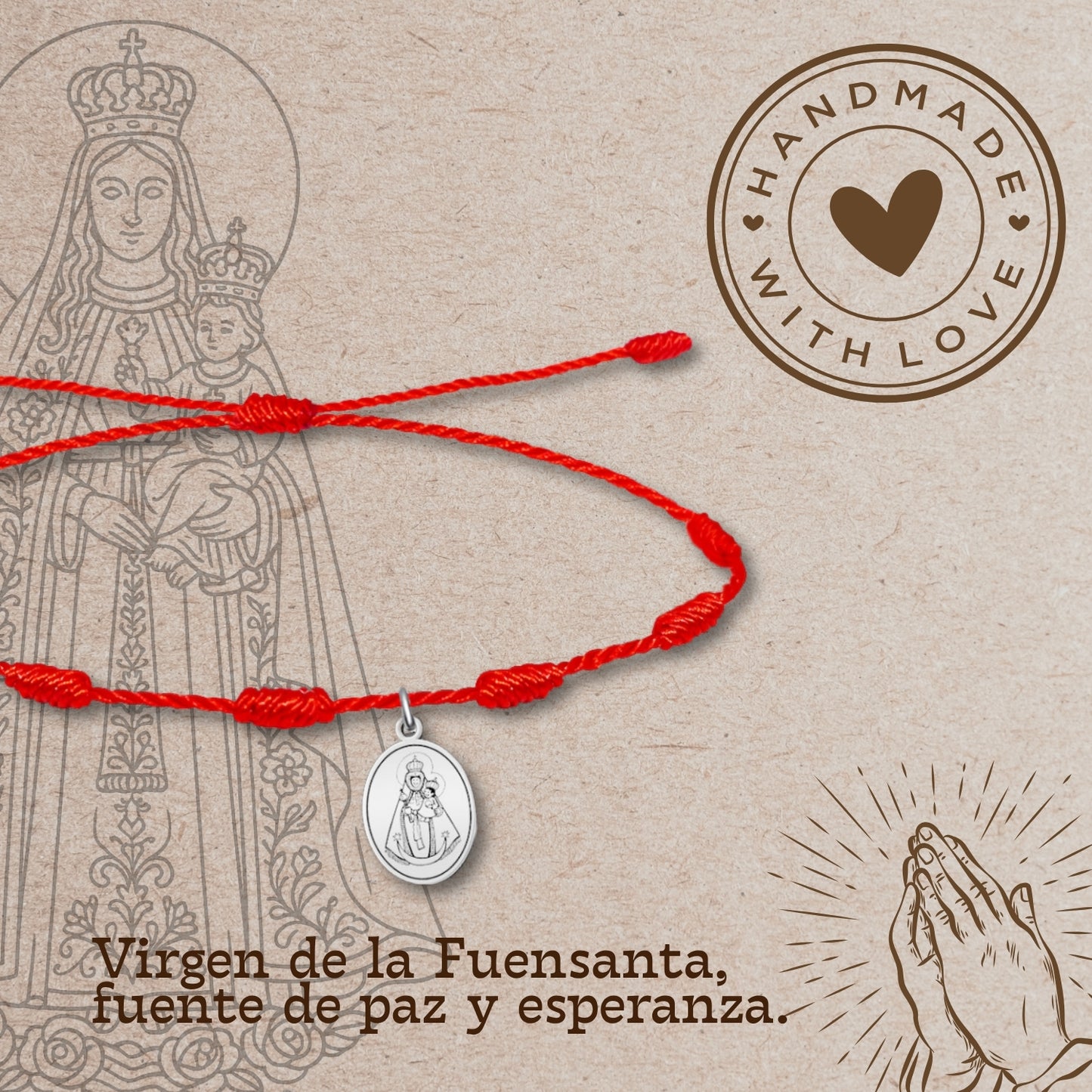 Pulsera 7 nudos con Virgen de la Fuensanta Acero Plateado