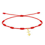 Pulsera de hilo rojo con 7 nudos de la suerte y dije de Cruz contra el Mal en acero dorado ajustable.