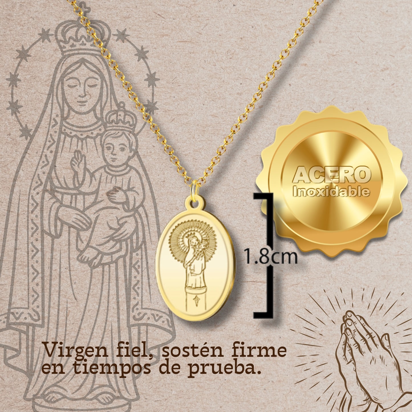 Collar Virgen de Pilar Acero dorado