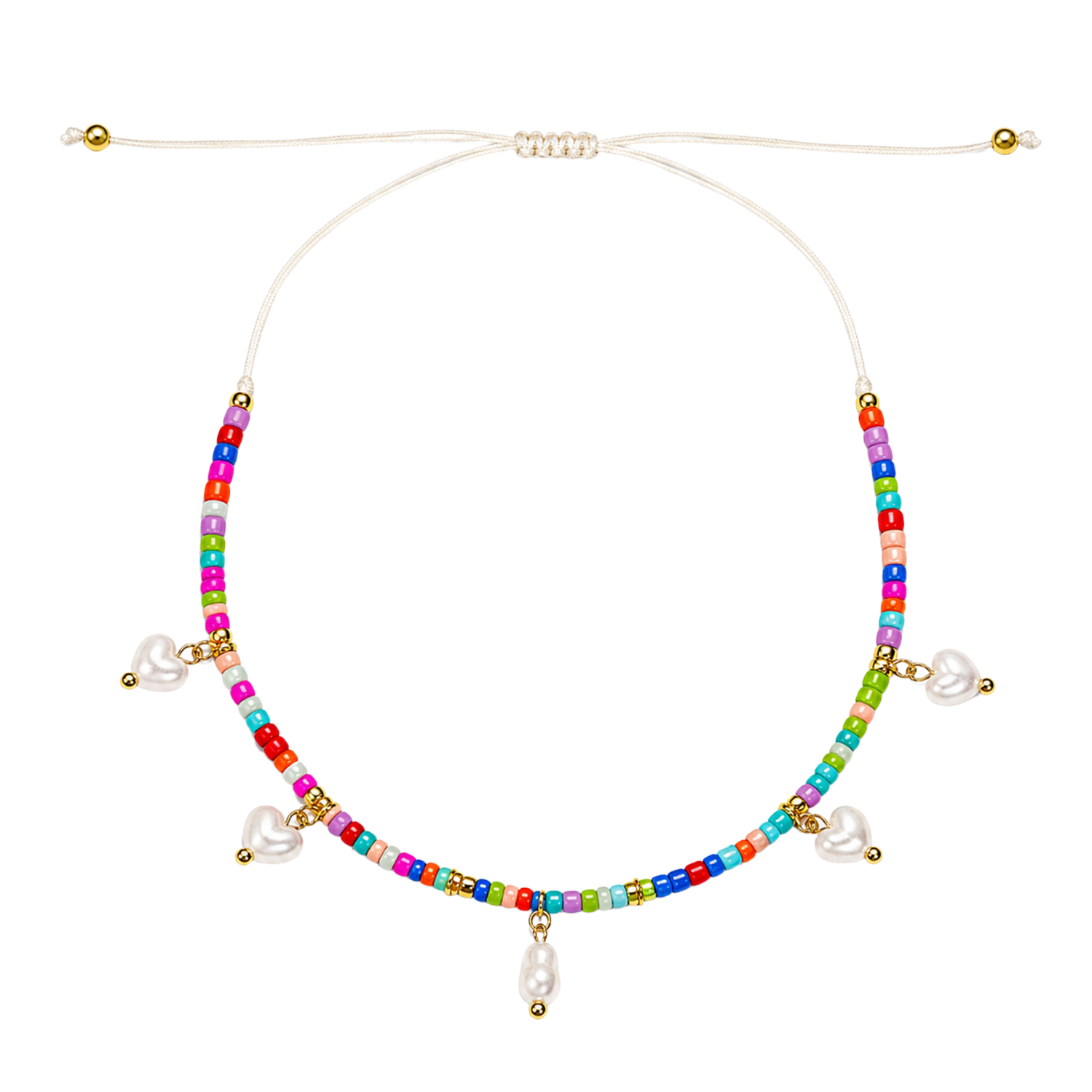 Tobillera Multicolor con Perlas Colgantes