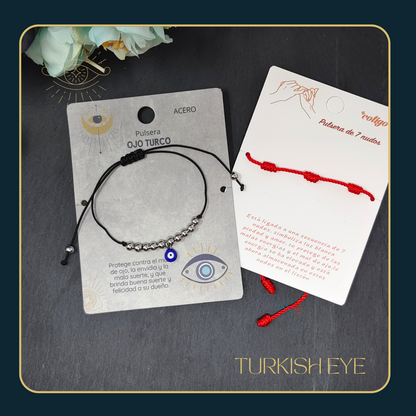 Pulsera Ojo turco Acero con Cordon Hilo encerado