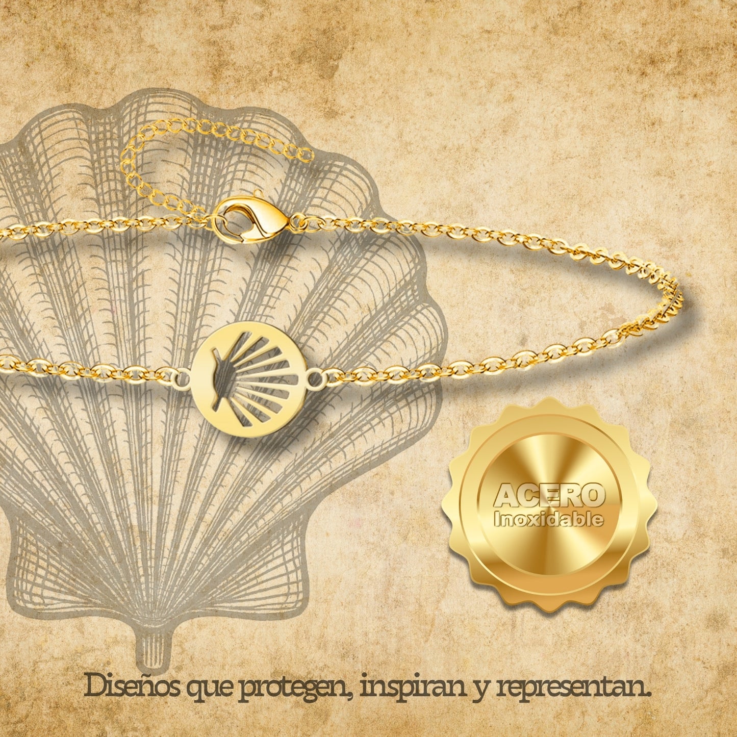 Pulsera La concha de vieir Acero Dorado