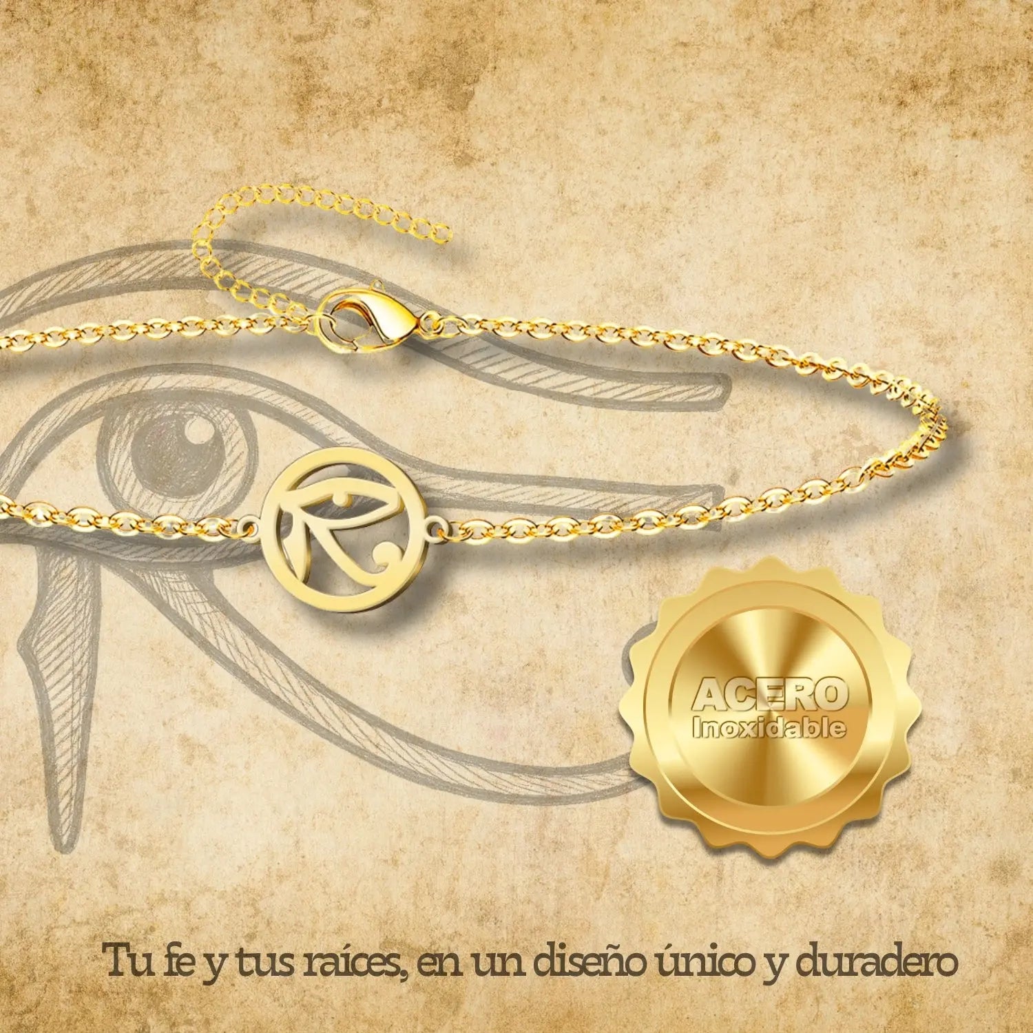 Pulsera Ojo de Horus Acero Color Dorado acabado