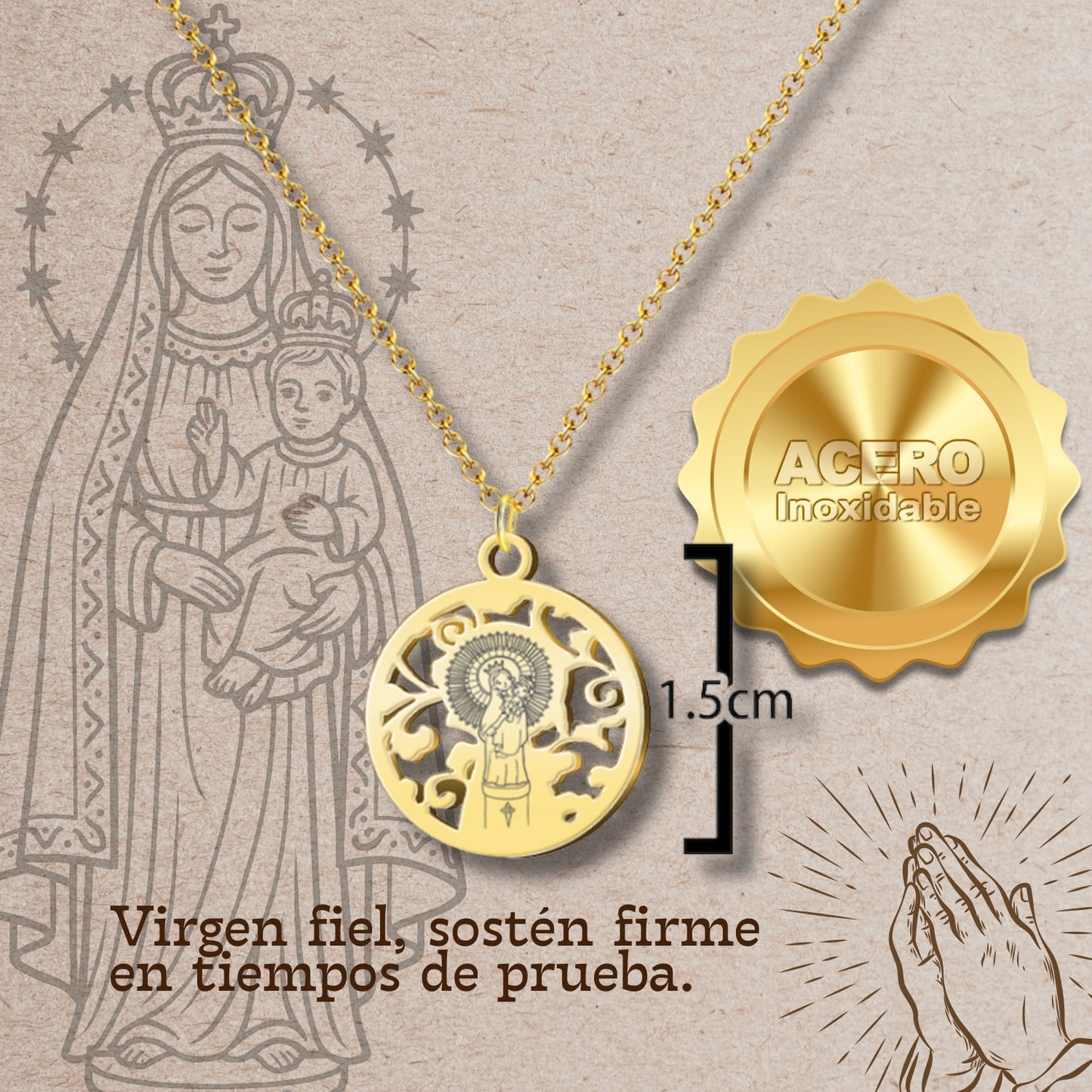 Collar Virgen de Pilar Acero dorado