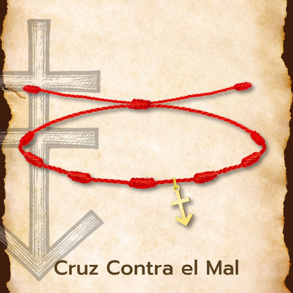 Pulsera 7 Nudos con Cruz Contra el mal color Dorado