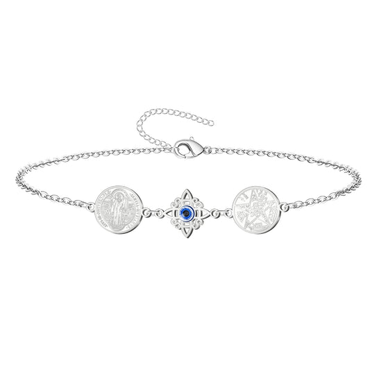 Pulsera Tetragrammaton con Nudo de Bruja y San Benito | Amuleto de Protección y Luz Divina en Acero Inoxidable