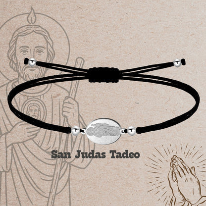 Pulsera Hilo Encerado con SAN JUDAS TADEO color Plateado
