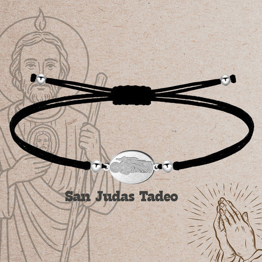 Pulsera Hilo Encerado con SAN JUDAS TADEO color Plateado