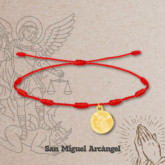 Pulsera 7 nudos con SAN MIGUEL Dorado