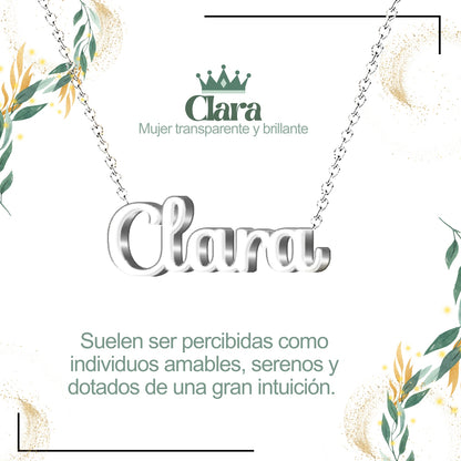 Collar con Nombre en Acero Inoxidable, Color Plateado, Incluye Tarjeta con el Significado de 60 Nombres + Caja de Regalo  y Pulsera 7 Nudos de Regalo