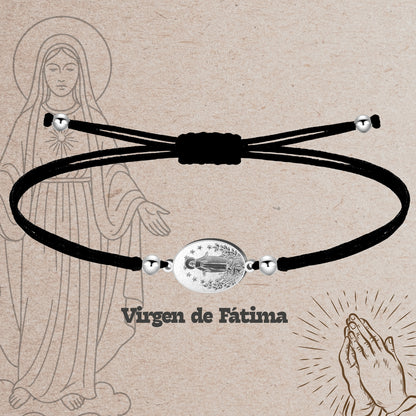 Pulsera Hilo Encerado con VIRGEN DE FATIMA color Plateado