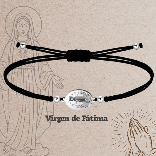 Pulsera Hilo Encerado con VIRGEN DE FATIMA color Plateado