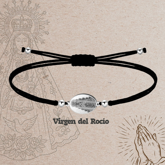 Pulsera Hilo Encerado con Virgen del Rocío color Plateado