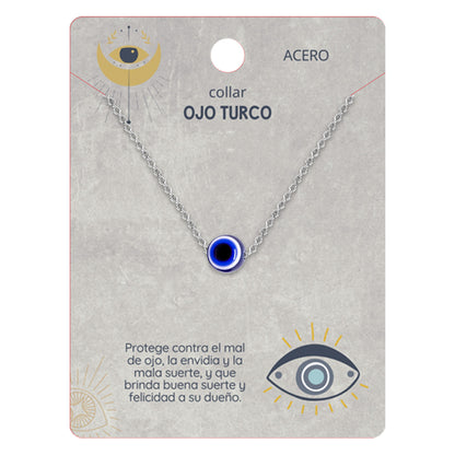 Collar Ojo Turco Acero Inoxidable | Amuleto contra el mal de ojo y energías negativas + Regalo Pulsera 7 Nudos