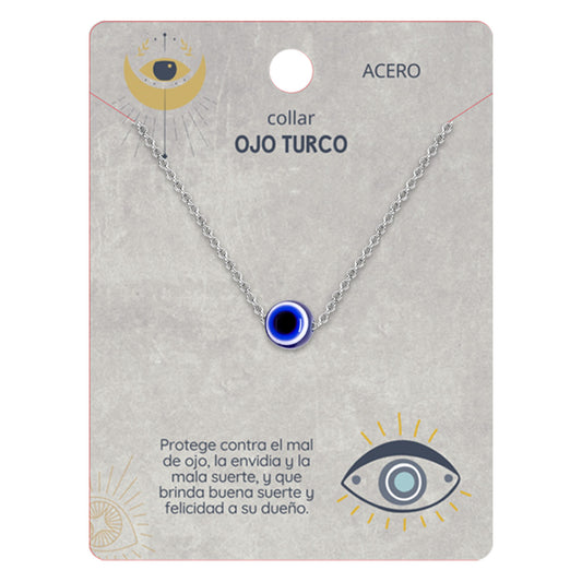 Collar Ojo Turco Acero Inoxidable | Amuleto contra el mal de ojo y energías negativas + Regalo Pulsera 7 Nudos