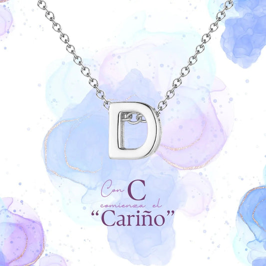 Collar con colgante de inicial letra D de acero inoxidable de alta calidad presentado en caja de regalo, diseño minimalista y elegante.