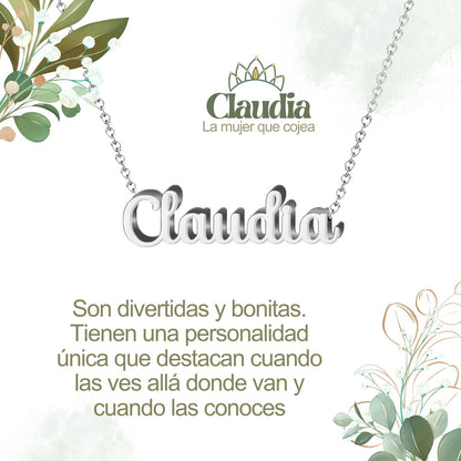 Collar con Nombre en Acero Inoxidable, Color Plateado, Incluye Tarjeta con el Significado de 60 Nombres + Caja de Regalo  y Pulsera 7 Nudos de Regalo