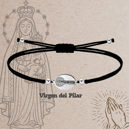 Pulsera Hilo Encerado con VIRGEN DEL PILAR color Plateado