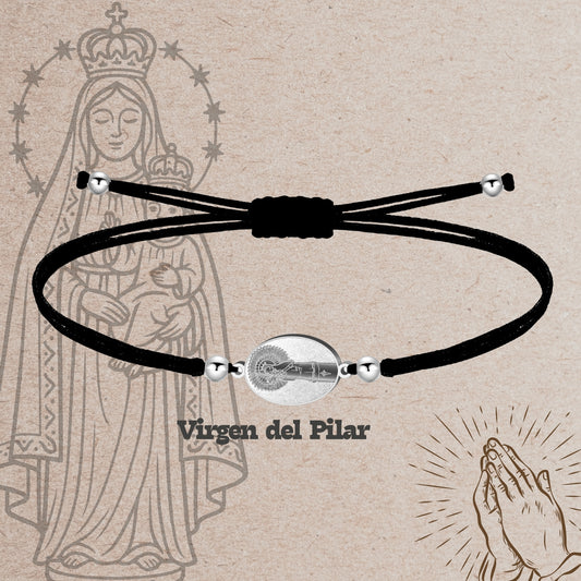 Pulsera Hilo Encerado con VIRGEN DEL PILAR color Plateado