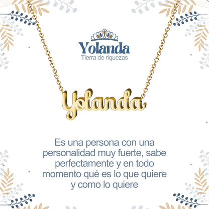 Collar con Nombre en Acero Inoxidable, Color Dorado, Incluye Tarjeta con el Significado de 60 Nombres + Caja de Regalo  y Pulsera 7 Nudos de Regalo