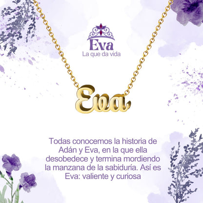 Collar con Nombre en Acero Inoxidable, Color Dorado, Incluye Tarjeta con el Significado de 60 Nombres + Caja de Regalo  y Pulsera 7 Nudos de Regalo