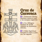 Colgante Cruz de Caravaca en Madera Natural y Acero - cotigo