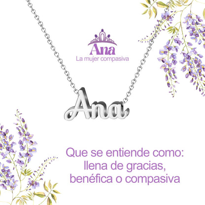 Collar con Nombre en Acero Inoxidable, Color Plateado, Incluye Tarjeta con el Significado de 60 Nombres + Caja de Regalo  y Pulsera 7 Nudos de Regalo