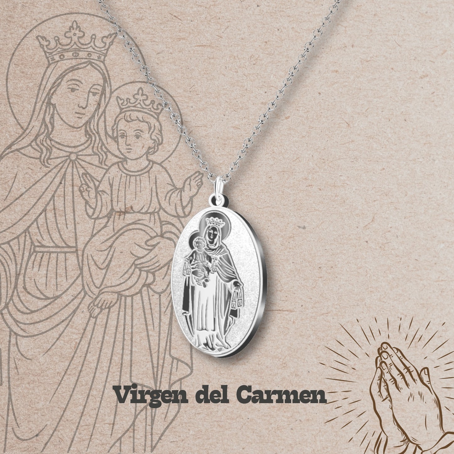Colgante Acero Virgen del Carmen color Plateado