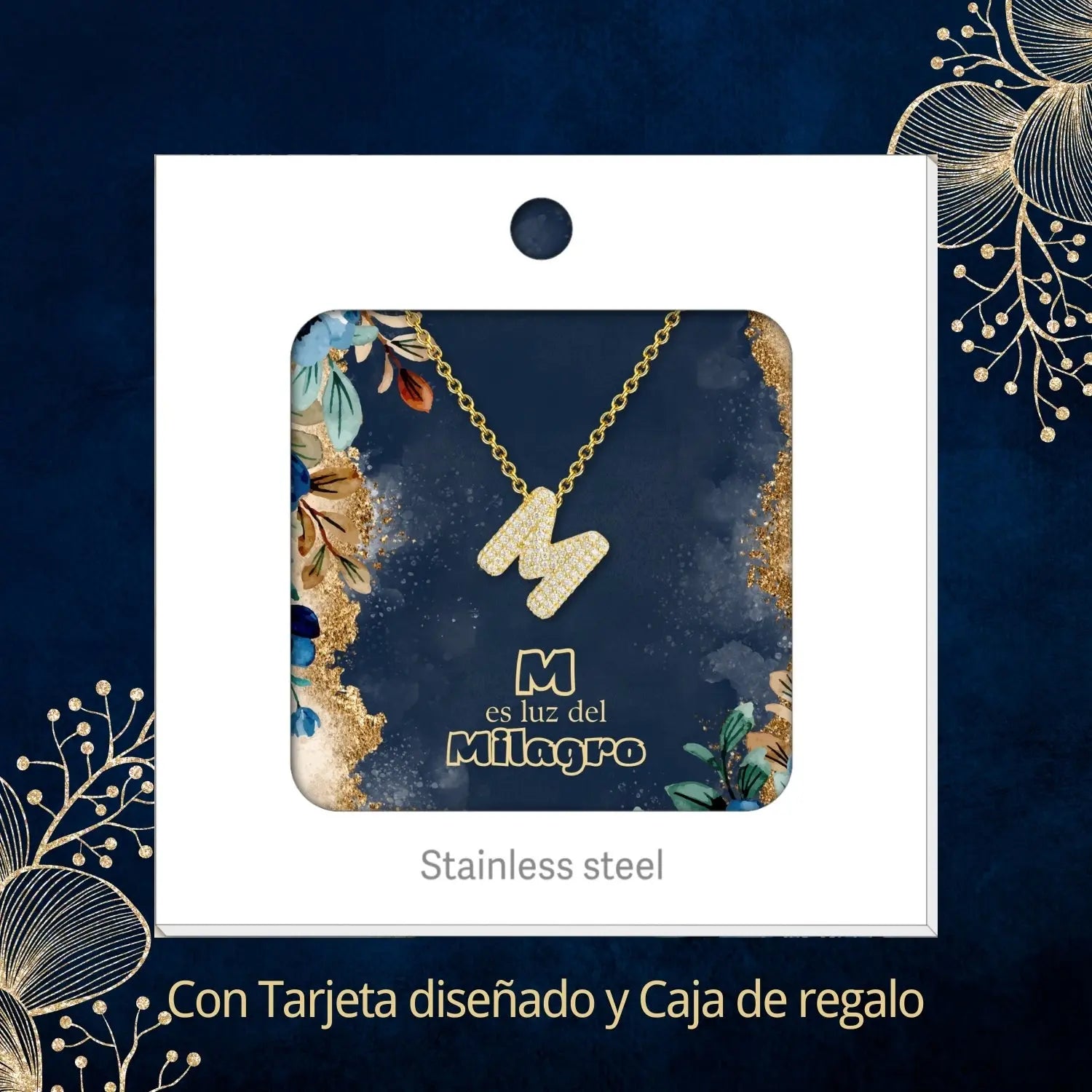 Colgante Letra inicial M con Piedra Circonita - cotigo