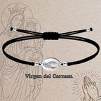 Pulsera Hilo Encerado con Virgen del Carmen Acero Plateado - cotigo