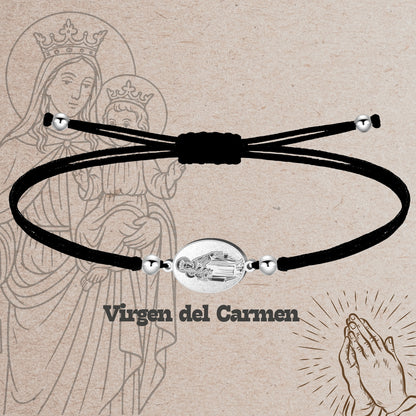 Pulsera Hilo Encerado con Virgen del Carmen color Plateado