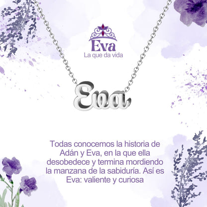 Collar con Nombre en Acero Inoxidable, Color Plateado, Incluye Tarjeta con el Significado de 60 Nombres + Caja de Regalo  y Pulsera 7 Nudos de Regalo