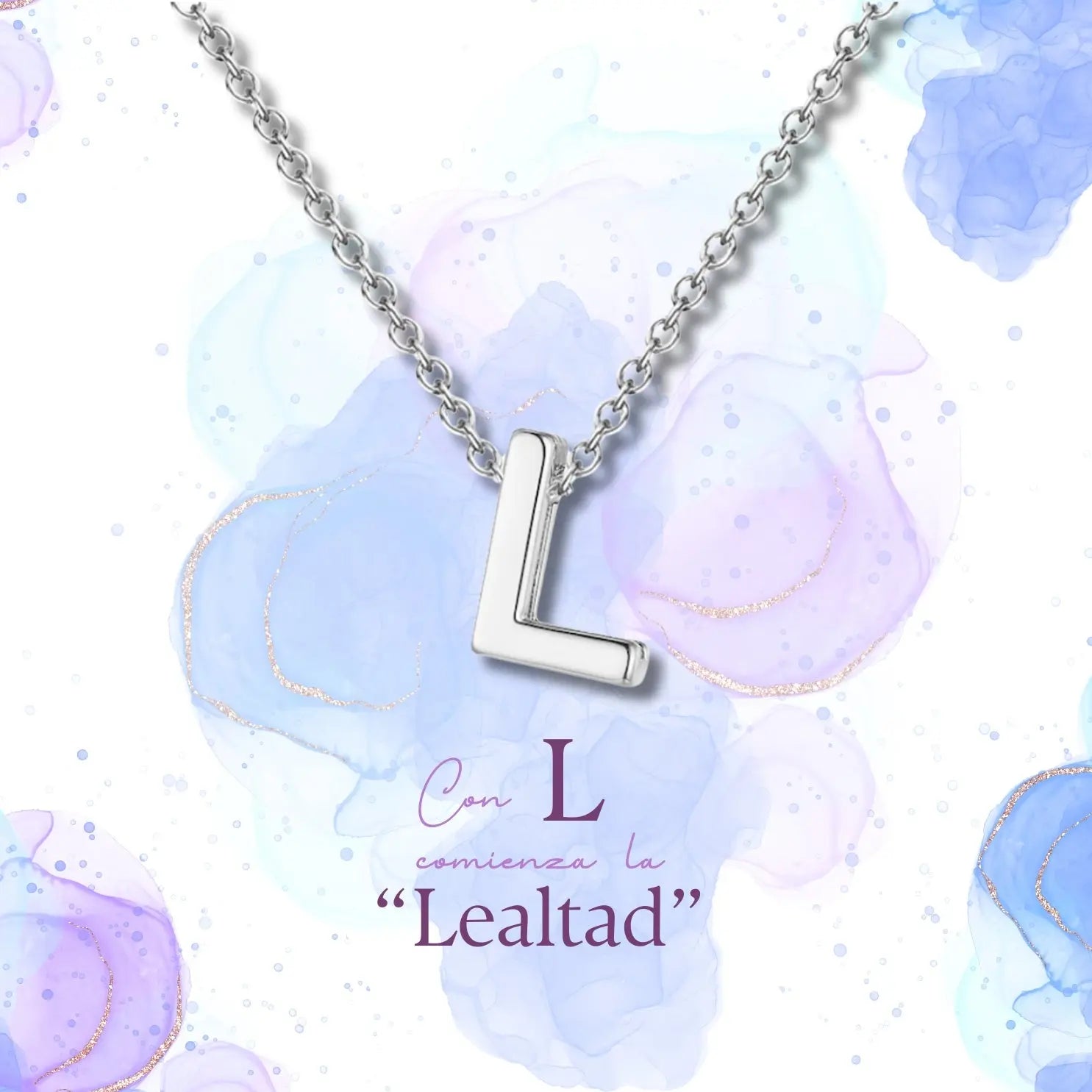 Collar con colgante de inicial letra L de acero inoxidable de alta calidad presentado en su caja de regalo, diseño minimalista ideal para obsequiar.