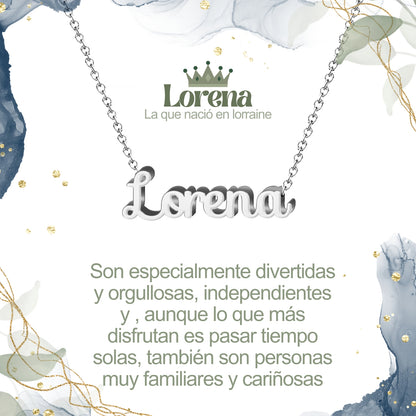 Collar con Nombre en Acero Inoxidable, Color Plateado, Incluye Tarjeta con el Significado de 60 Nombres + Caja de Regalo  y Pulsera 7 Nudos de Regalo