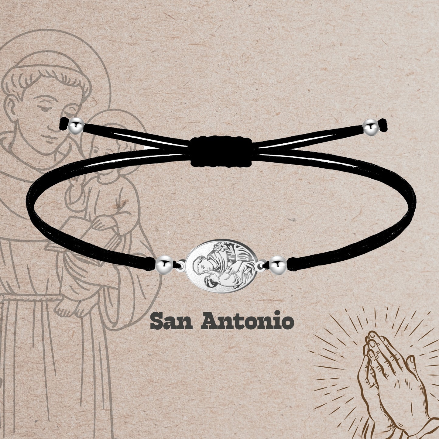 Pulsera Hilo Encerado con SAN ANTONIO color Plateado
