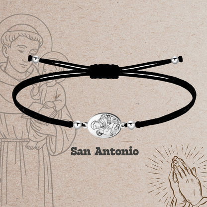 Pulsera Hilo Encerado con SAN ANTONIO color Plateado