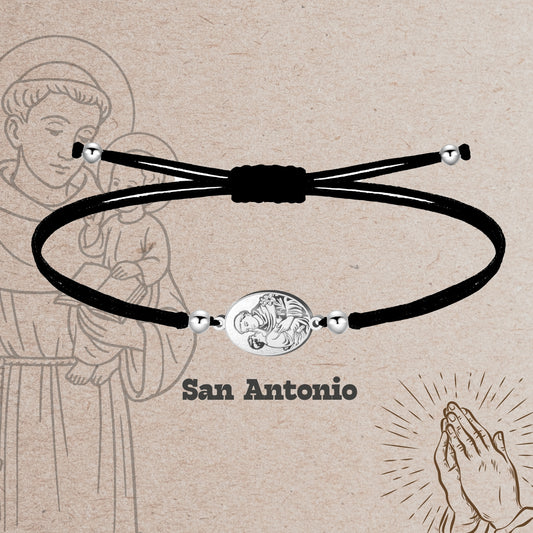 Pulsera Hilo Encerado con SAN ANTONIO color Plateado