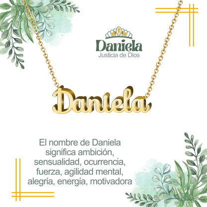 Collar con Nombre en Acero Inoxidable, Color Dorado, Incluye Tarjeta con el Significado de 60 Nombres + Caja de Regalo  y Pulsera 7 Nudos de Regalo