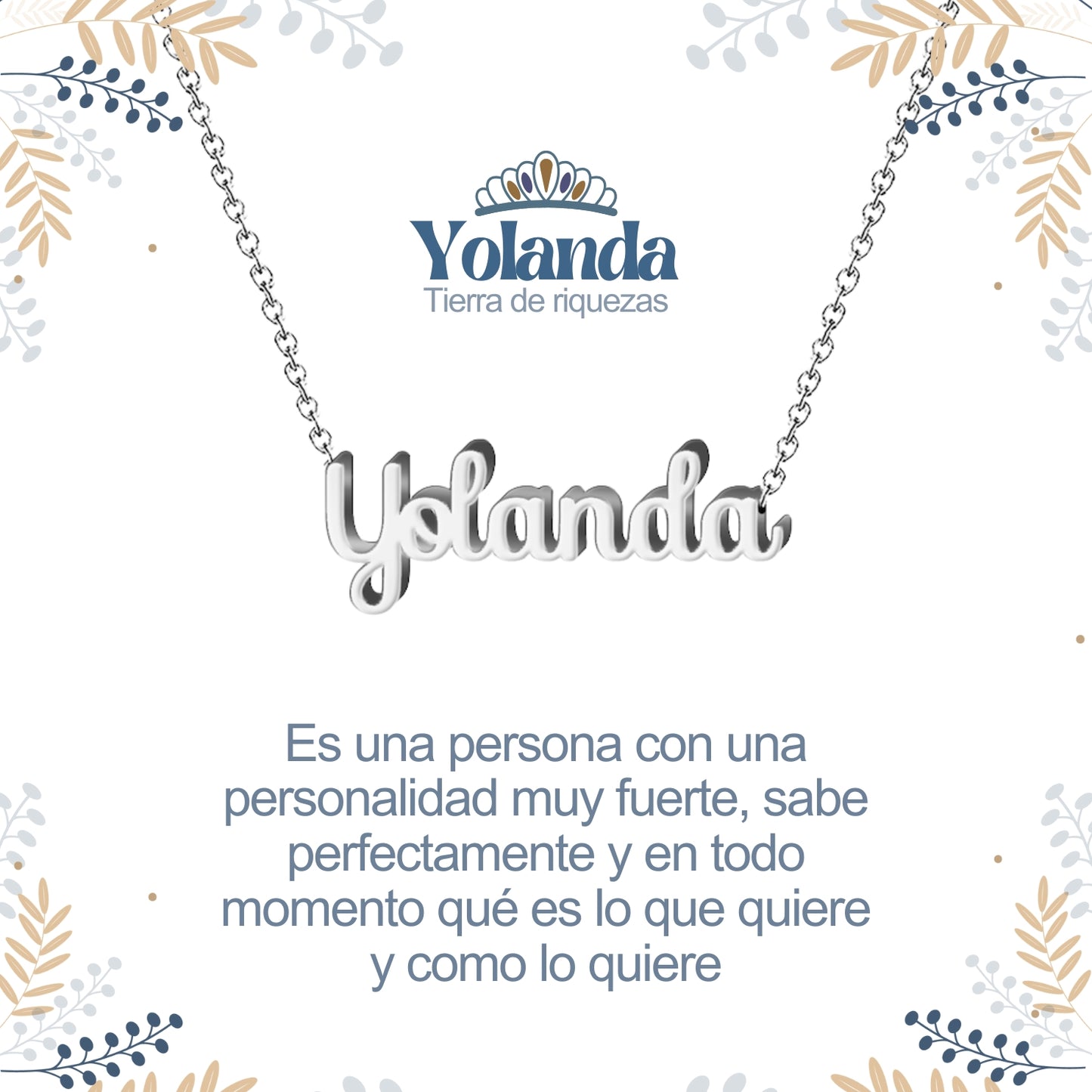 Collar con Nombre en Acero Inoxidable, Color Plateado, Incluye Tarjeta con el Significado de 60 Nombres + Caja de Regalo  y Pulsera 7 Nudos de Regalo